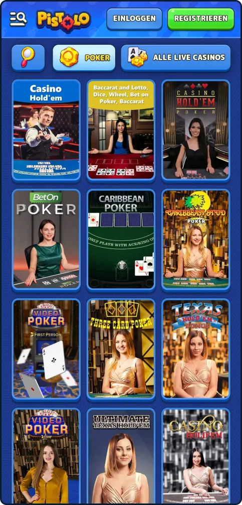 Live-Poker Varianten im Pistolo Casino