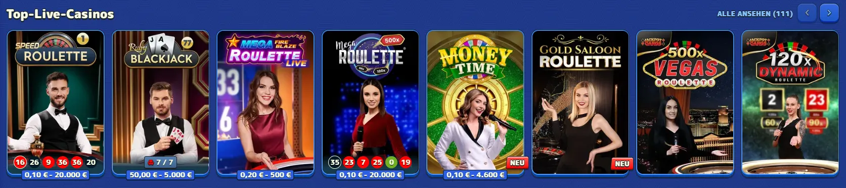 Pistolo Top-Live-Casinos mit Roulette Blackjack und weiteren Tischen