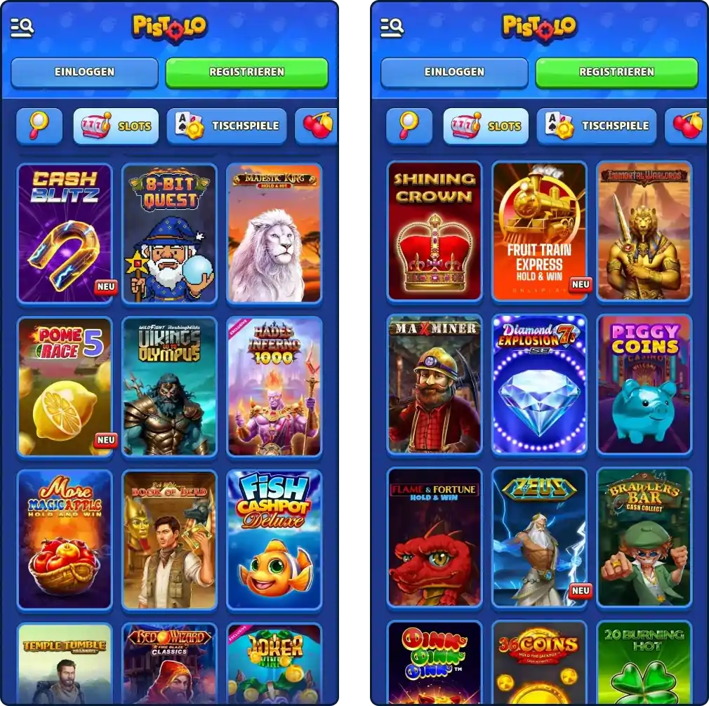 Übersicht der Spielautomaten im Pistolo Casino