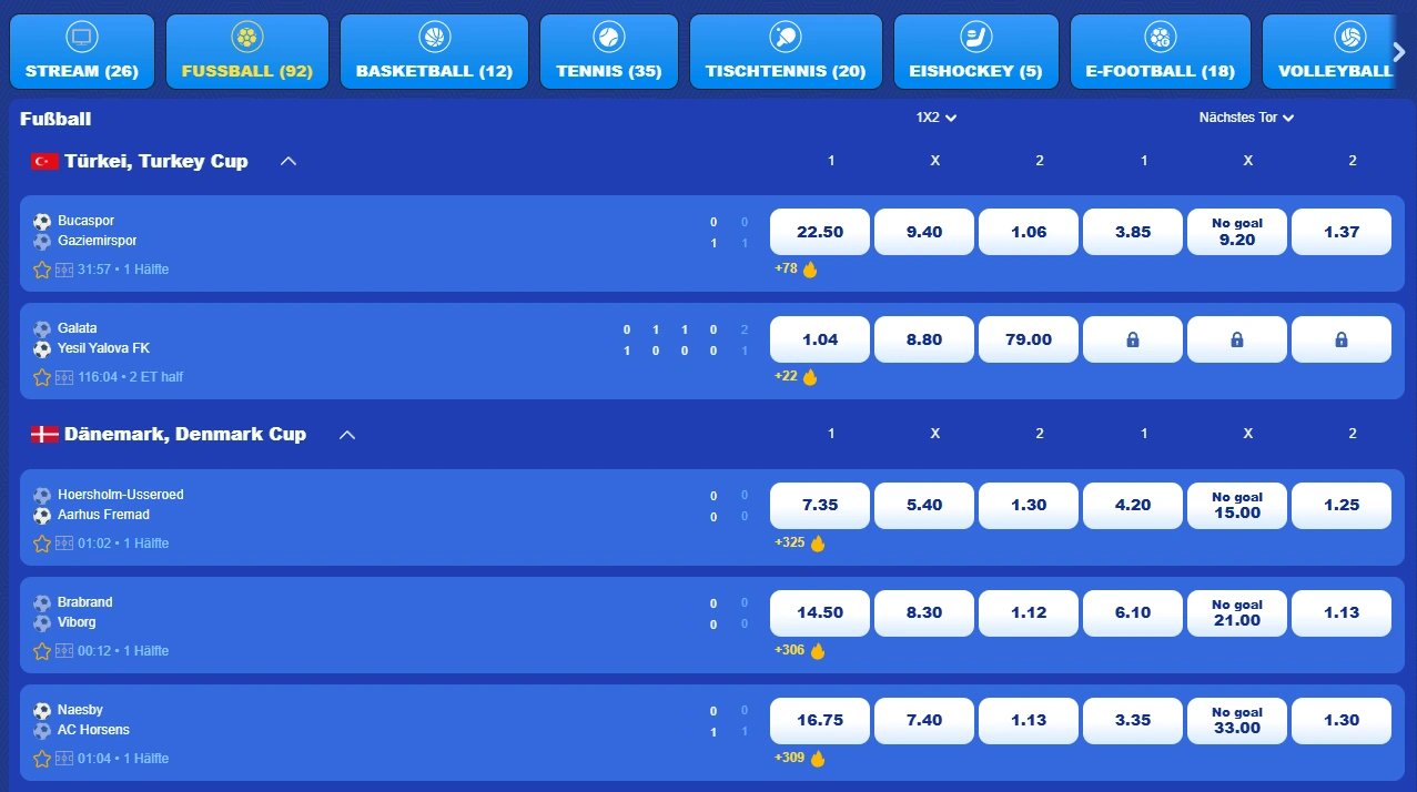 Pistolo Sportwetten mit verschiedenen Sportarten und Wettmärkten