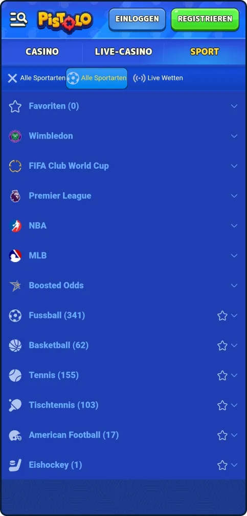 Sportwetten-Plattform im Pistolo Casino