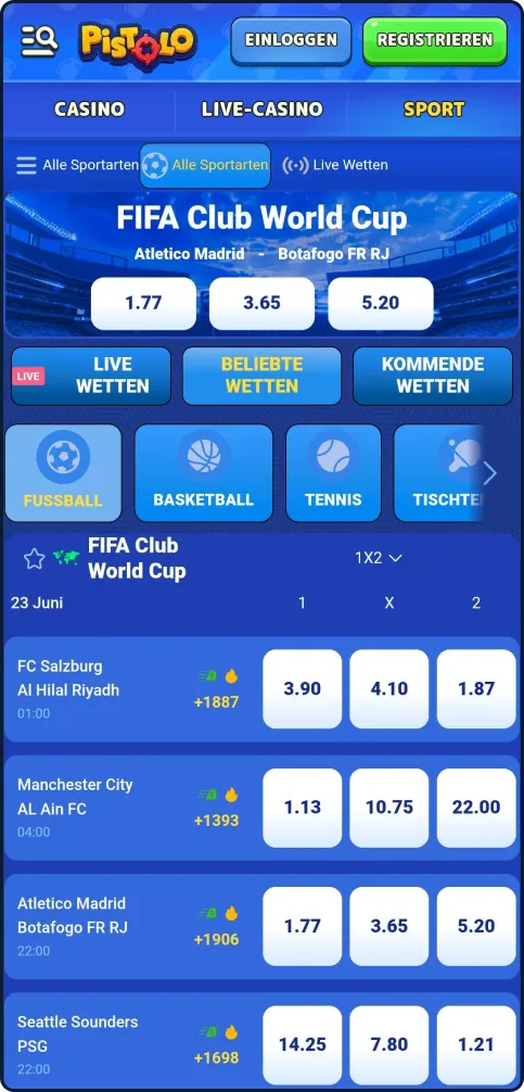 Live-Wetten und Quoten für Fußballspiele